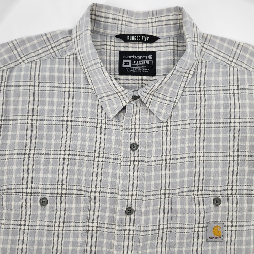Carhartt Mens Rugged Flex Relaxed Fit Shirt Size 3XL Grey Plaid Lightweight